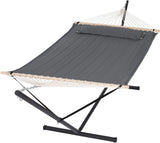 Amaca doppia Garvee per 2 persone, cotone, struttura in metallo, design ergonomico, grigio scuro, per interni ed esterni - Grigio scuro