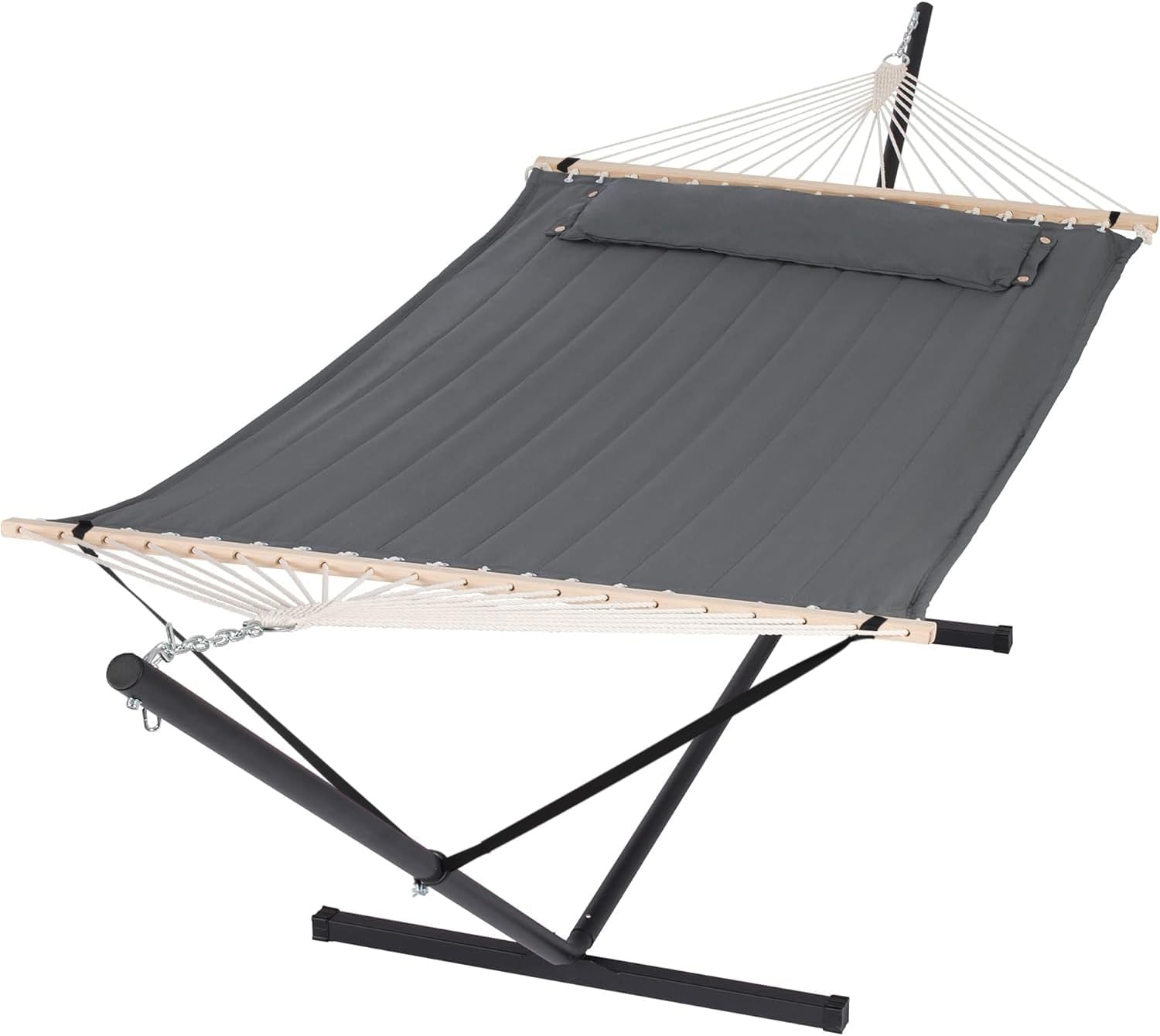 Amaca doppia Garvee per 2 persone, cotone, struttura in metallo, design ergonomico, grigio scuro, per interni ed esterni