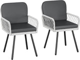Garvee Set 2 Sedie da Pranzo Moderne Indoor/Outdoor, Rattan Intrecciato Bianco, Telaio in Metallo Nero, Patio, Giardino, Balcone
