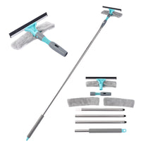 Raschietto per finestre Garvee 2 in 1 con asta telescopica da 65 pollici, testa flessibile, silicone, microfibra, acciaio inossidabile per finestre, docce e auto