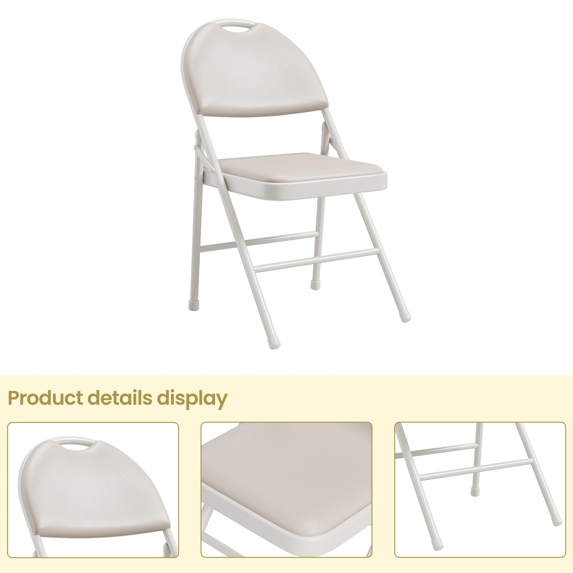 Garvee Set di 2 sedie pieghevoli con rivestimento in similpelle, metallo pieghevole, beige, per campeggio e ufficio