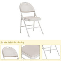 Garvee Set di 2 sedie pieghevoli con rivestimento in similpelle, metallo pieghevole, beige, per campeggio e ufficio