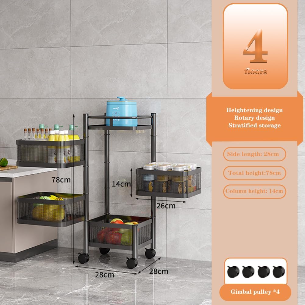 Carrello da cucina in acciaio Garvee 5 in 1, carrello girevole per frutta e verdura con 4 ruote per soggiorno e cucina, design mobile multistrato