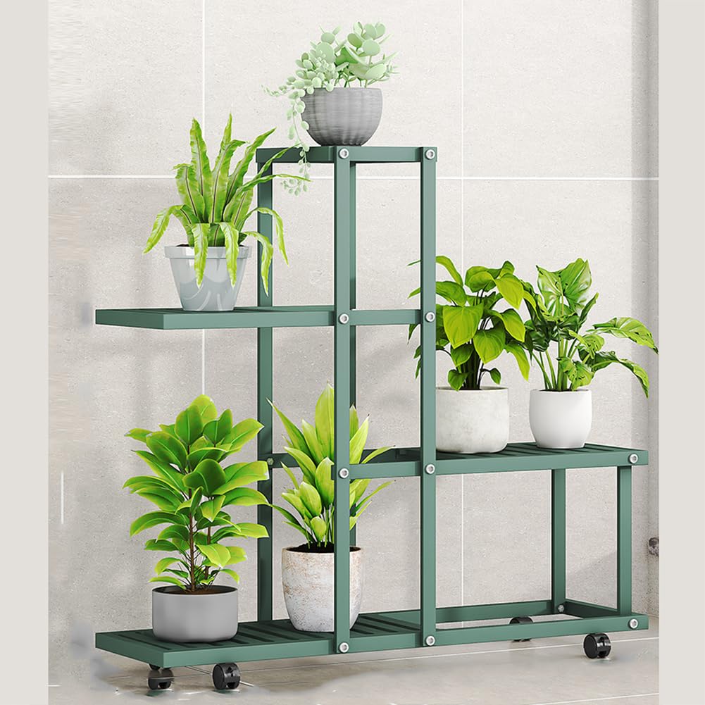 Garvee Plant Stand Mensola angolare con ruote, multilivello, struttura in ferro robusto per soggiorno, balcone, giardino, impermeabile, stabile, nero