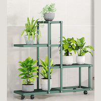 Garvee Plant Stand Mensola angolare con ruote, multilivello, struttura in ferro robusto per soggiorno, balcone, giardino, impermeabile, stabile, nero