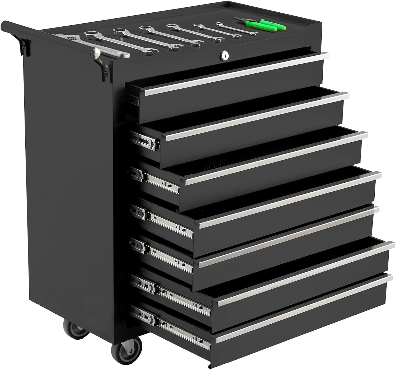 Carrello portautensili Garvee con 5 cassetti, in metallo, con ruote e serratura, per officina e garage, portatile, nero