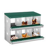 Garvee Nido per Polli in Acciaio Zincato con Sistema Rollaway, 6 Compartimenti Spaziosi, Montaggio a Parete, Ideale per Allevamenti Domestici, 35,6x35,6 cm, Grigio - Verde | 6 Fori con Gambe