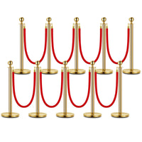 Set di pali di barriera in acciaio inossidabile Garvee con corde in velluto rosso, 10 pezzi, antiruggine, peso stabile, elegante barriera per eventi, uso versatile