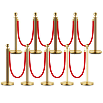 Set di pali di barriera in acciaio inossidabile Garvee con corde in velluto rosso, 10 pezzi, antiruggine, peso stabile, elegante barriera per eventi, uso versatile