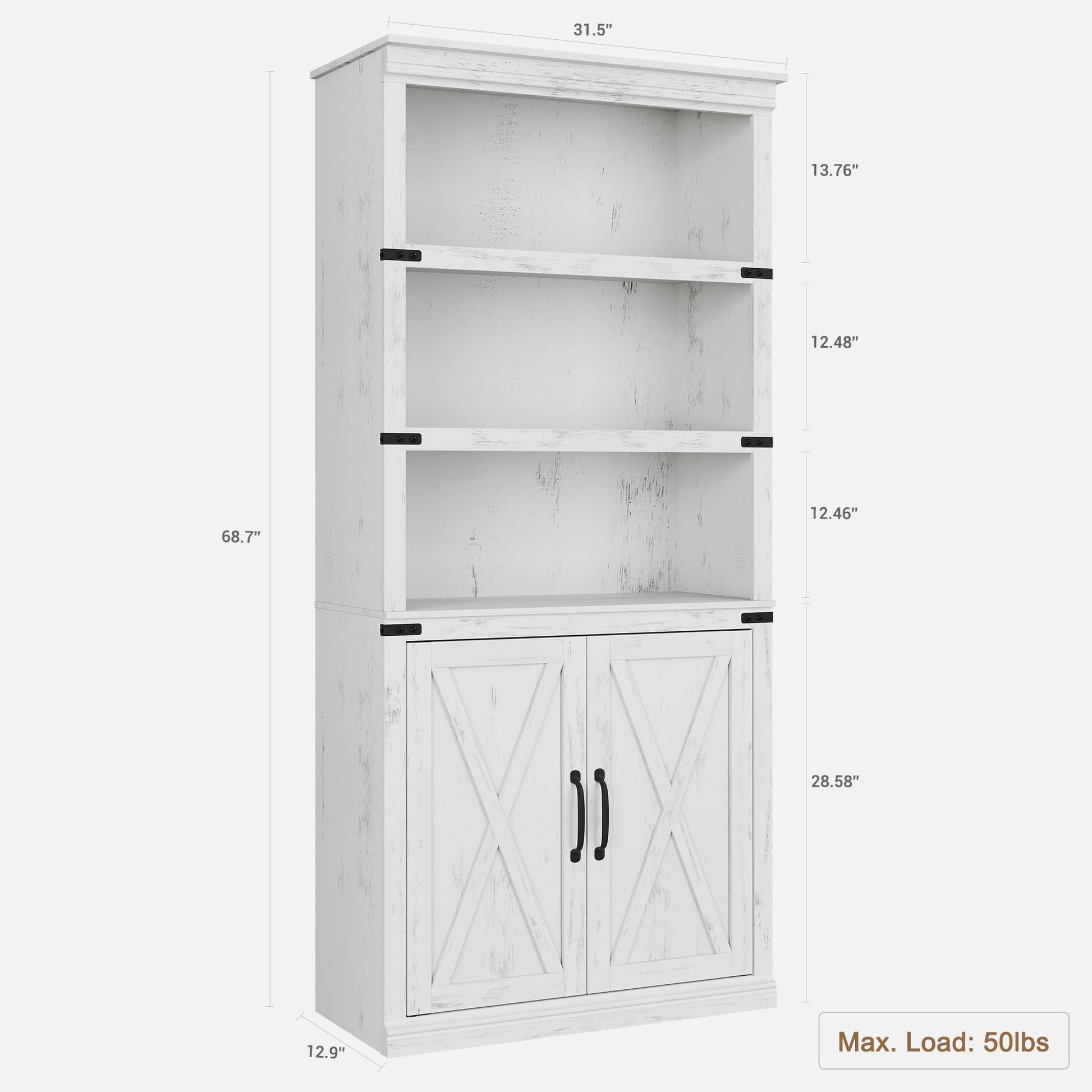 Libreria Garvee Farmhouse con ante, 5 ripiani, altezza 70 pollici, legno, soggiorno, ufficio, marrone