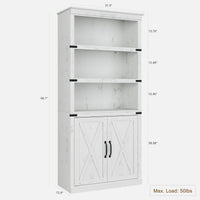 Libreria Garvee Farmhouse con ante, 5 ripiani, altezza 70 pollici, legno, soggiorno, ufficio, marrone