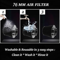 Garvee Filtro Aria Auto 76mm, Alto Flusso, Lega Alluminio, Vliesstoff, Montaggio Facile, Universale, Tuning Auto Sportiva