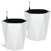 Garvee Set di 2 fioriere a forma di diamante alte 16 pollici, autoirriganti, con indicatore del livello dell'acqua e ruote, per balcone e soggiorno, bianche
