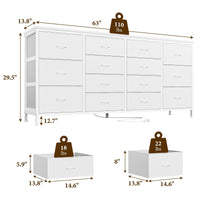 Mobile TV Garvee da 160 cm con 14 cassetti e prese per soggiorno, camera da letto, sala da pranzo, bianco