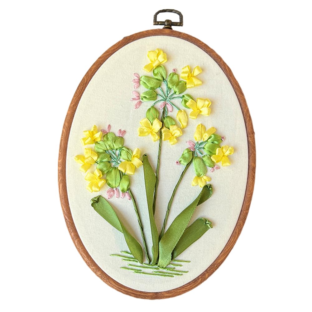 Kit di ricamo Garvee per principianti con motivo floreale 3D, kit di ricamo fai da te con tessuto, telaio, fili, aghi, taglia unica, multicolore