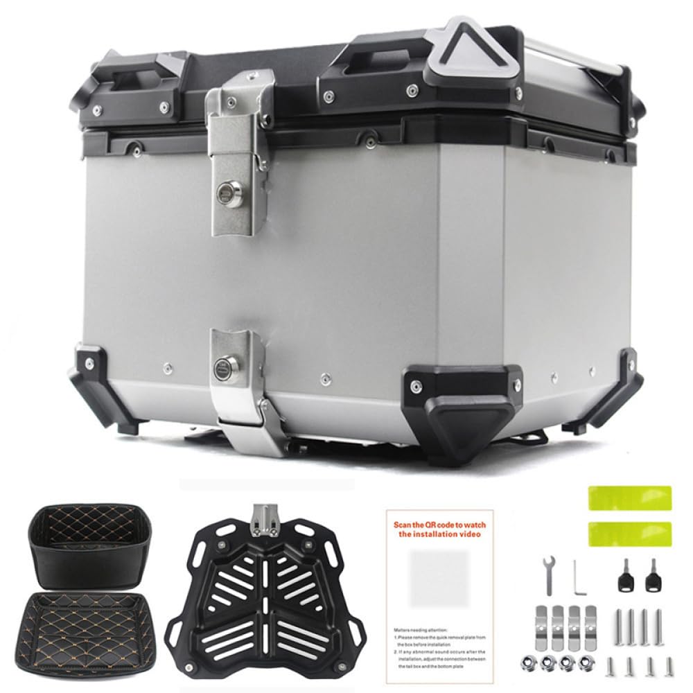 Bauletto per moto Garvee da 45 litri in lega di alluminio, impermeabile, con serratura di sicurezza, per viaggi, nero