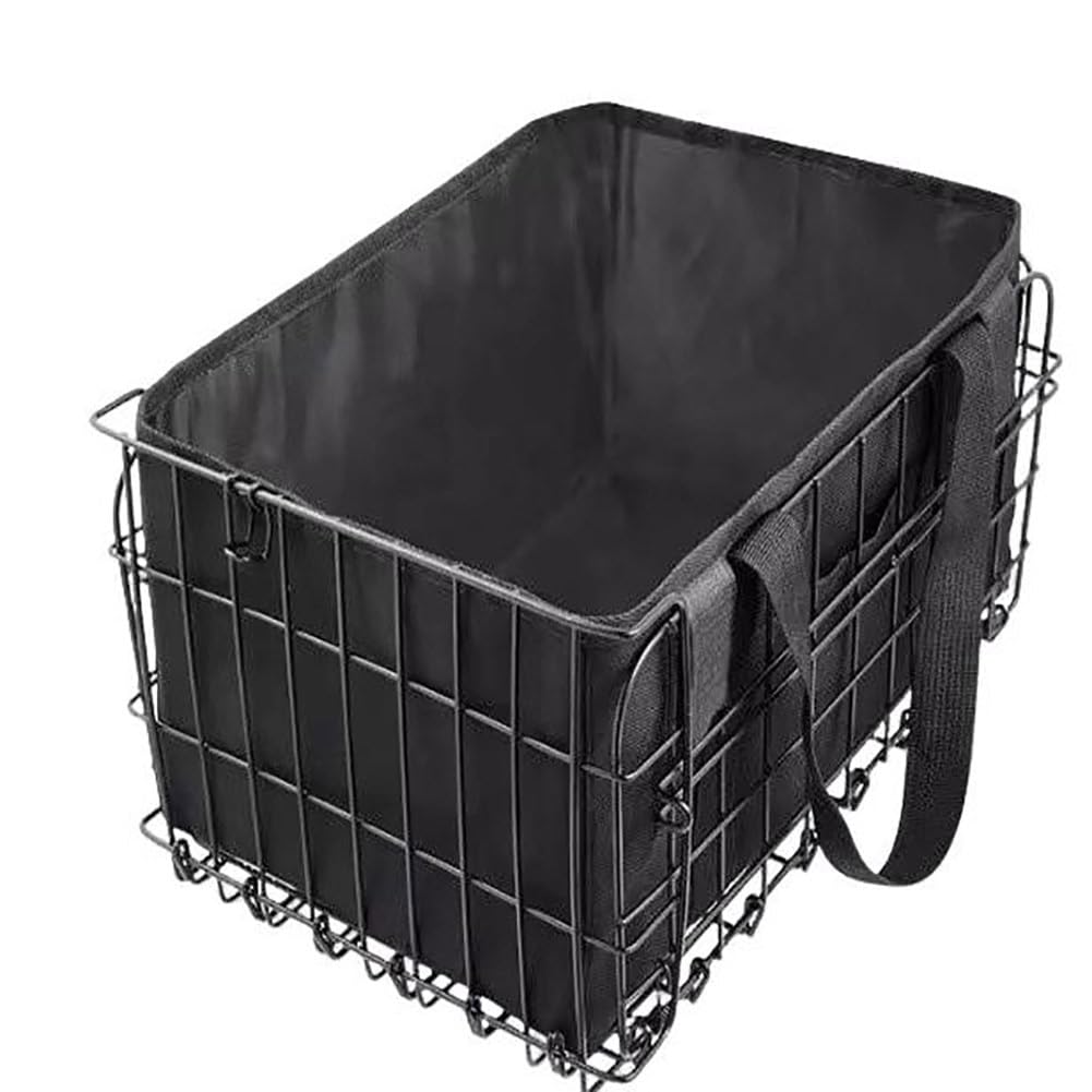 Cestino posteriore per bicicletta Garvee con borsa staccabile, pieghevole, in metallo, con foglio riflettente per la spesa all'aperto, nero