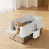 Garvee Lettiera per Gatti in Acciaio Inox Antiscivolo con Coperchio e Paletta, Interni, 60x40x35,6 cm, Acciaio Inox - White