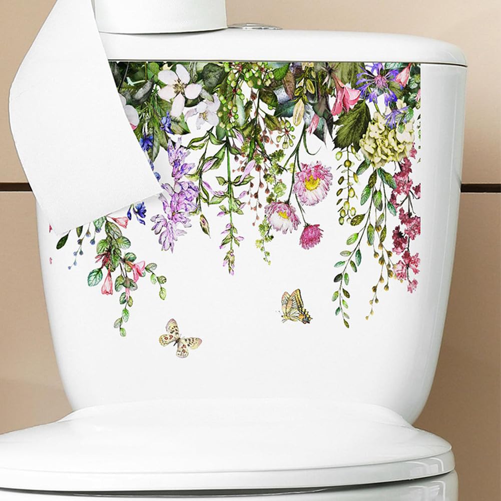 Adesivi per sedile WC autoadesivi Garvee, adesivi murali con foglie di piante verdi per il bagno, 29 x 22 cm, copertura decorativa