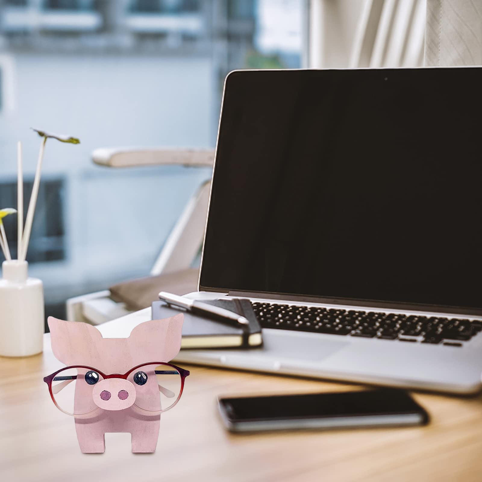 Portabicchieri in legno Garvee a forma di maiale con motivo animale, robusto e compatto, per ufficio e casa