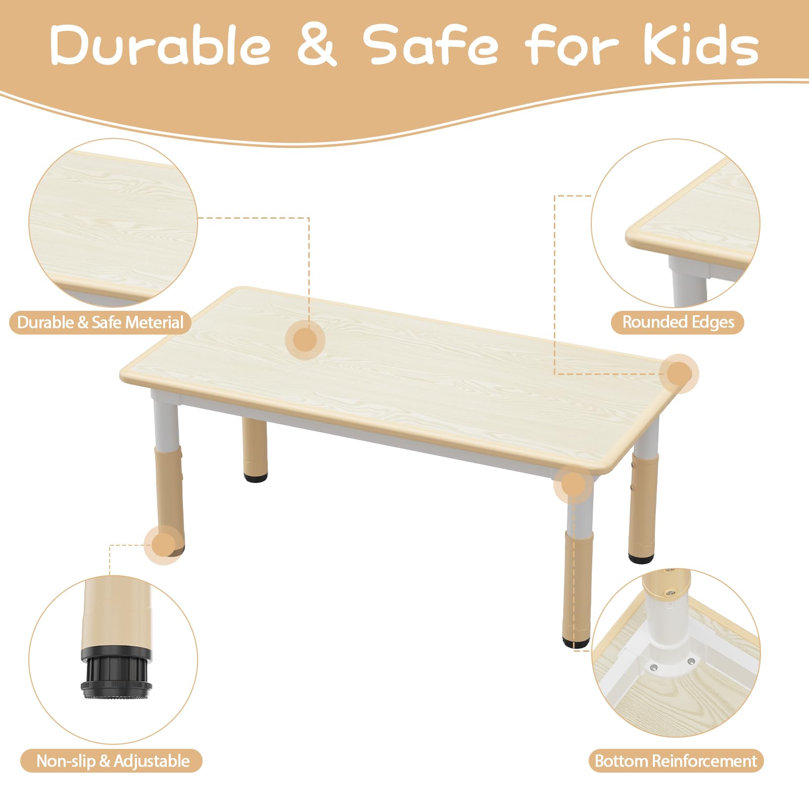 Set tavolo e 4 sedie per bambini Garvee, altezza regolabile, piano del tavolo con graffiti, gambe antiscivolo, tavolo per lavori artistici e artigianali per la casa e l'asilo nido