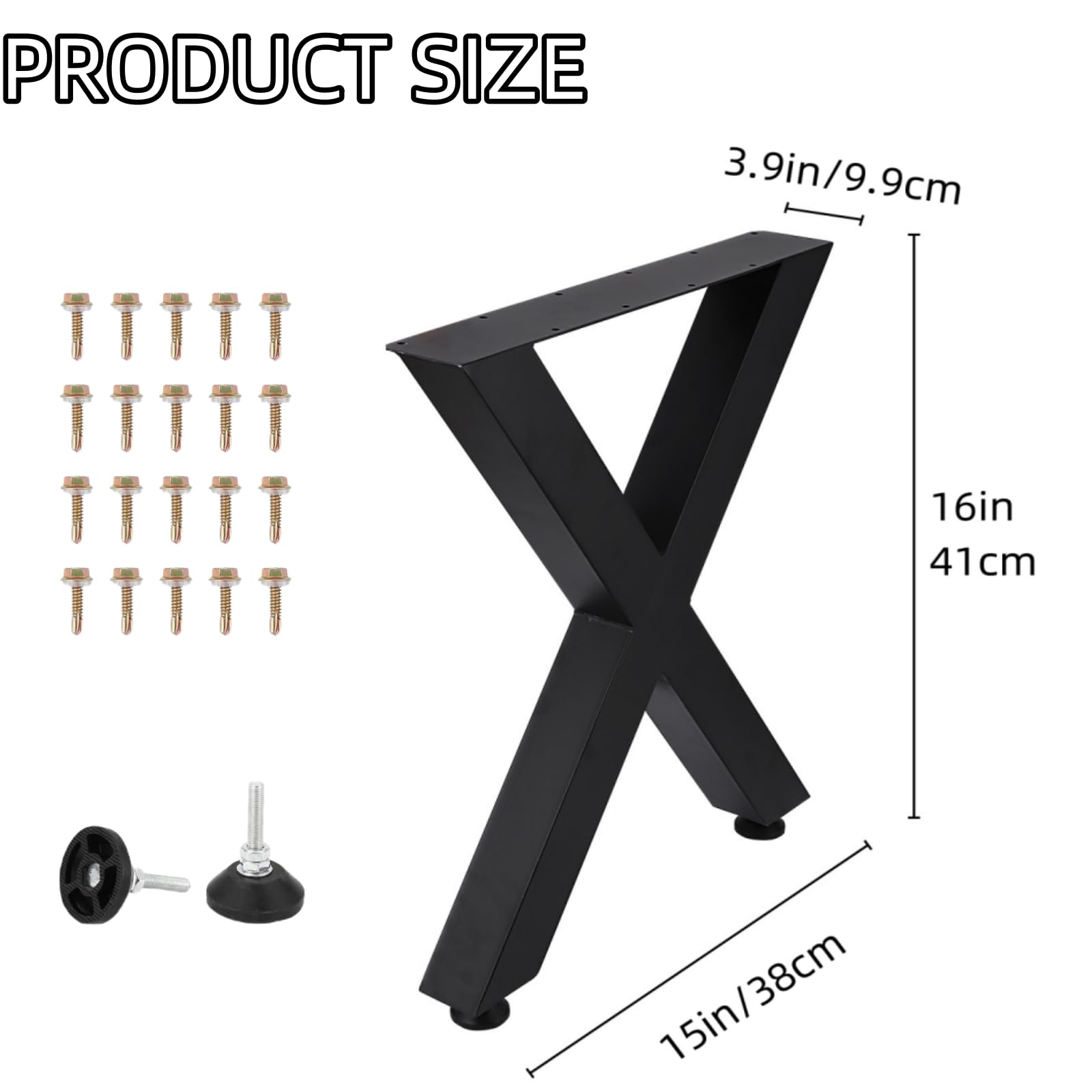 Gambe per tavolino da caffè in metallo Garvee da 16" a forma di X, resistenti, regolabili, nere, per mobili fai da te