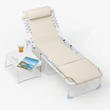 Garvee Sedia Abbronzante 3-in-1 Con Foro Viso, 5 Posizioni Reclinabili, Tessuto Textilene, Tavolino Pieghevole, Beige, Spiaggia E Giardino - Beige