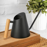 Annaffiatoio per fiori in acciaio inox Garvee da 900 ml con beccuccio lungo e manico in legno per piante da appartamento, nero, antigoccia, antiruggine