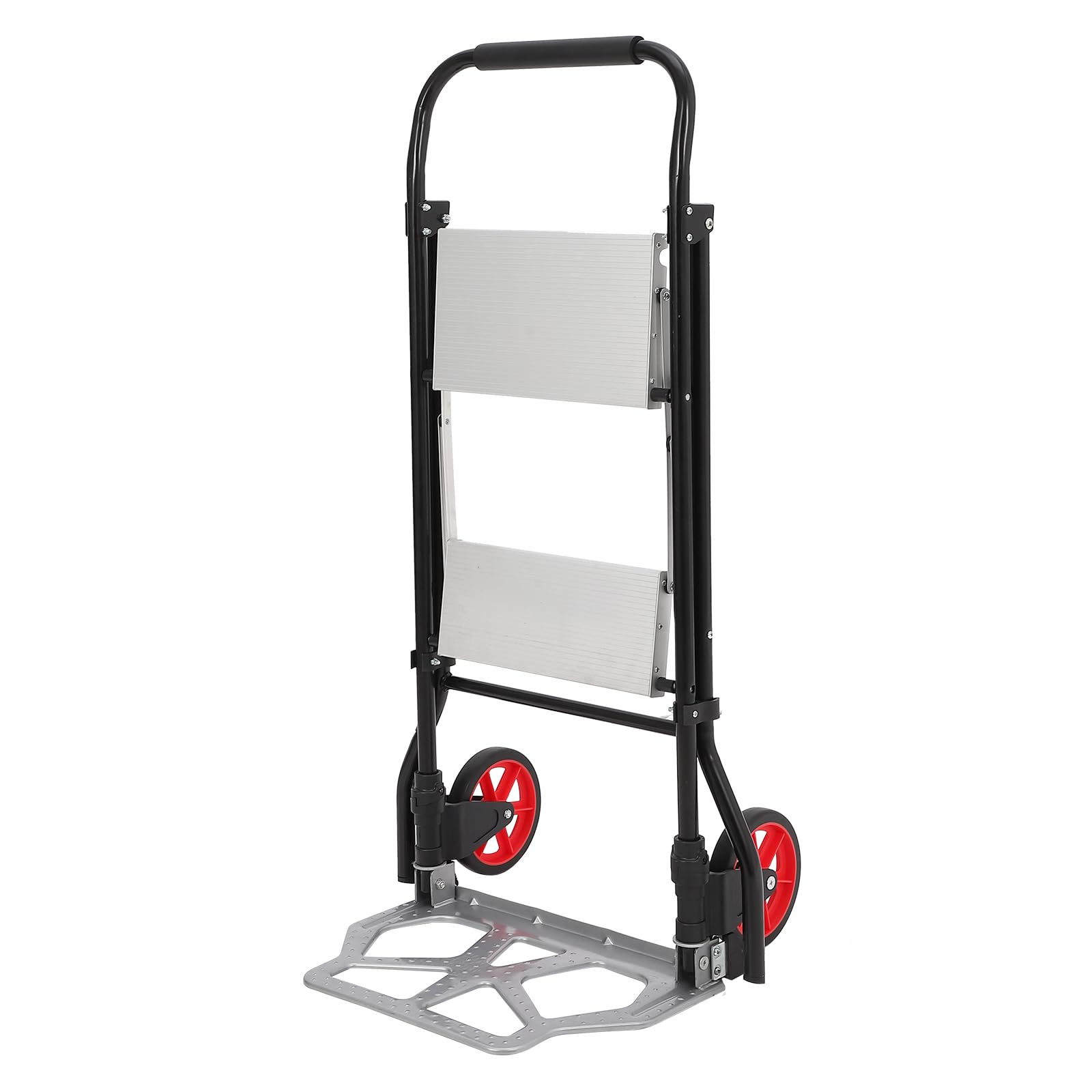 Garvee 2 in 1 scala pieghevole in alluminio e carrello a mano con capacità di 220 libbre, ruote pieghevoli, pedali antiscivolo per casa e cucina, portatile, leggero