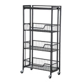 Garvee Carrello Cucina Pieghevole su Ruote, Ferro e Legno, 3 Ripiani, Nero/Bianco, Organizer per Casa, Design Salvaspazio