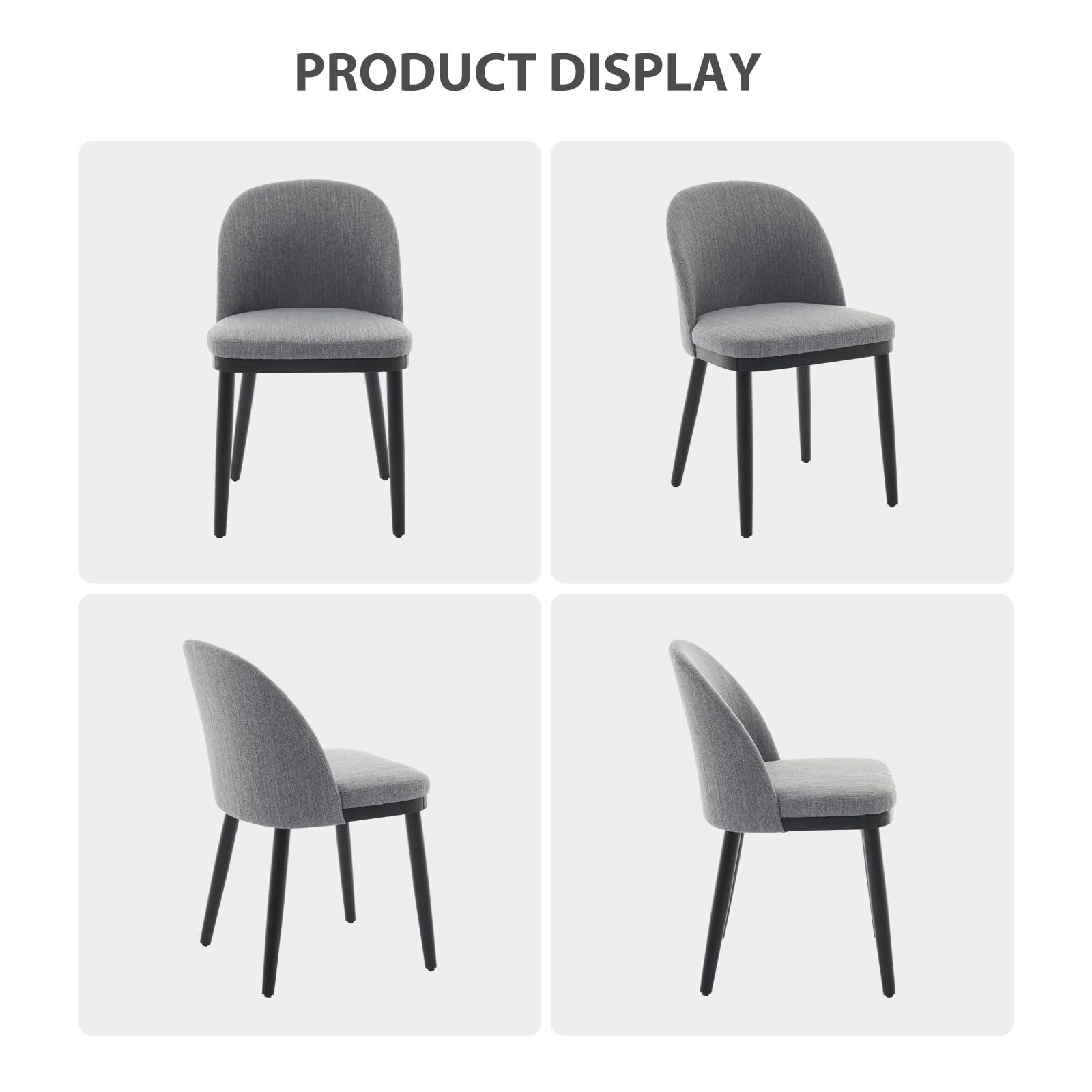 Garvee Set di 2 sedie da pranzo imbottite in tessuto moderno, sedie da cucina con cuscini spessi, gambe in legno, schienale curvo, grigio per ristorante e bar