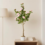 Garvee Albero Artificiale di Camelia 4FT con Fiori Rosa Realistici, Vaso Bianco Robusto per Decorazione Interni Ufficio Casa