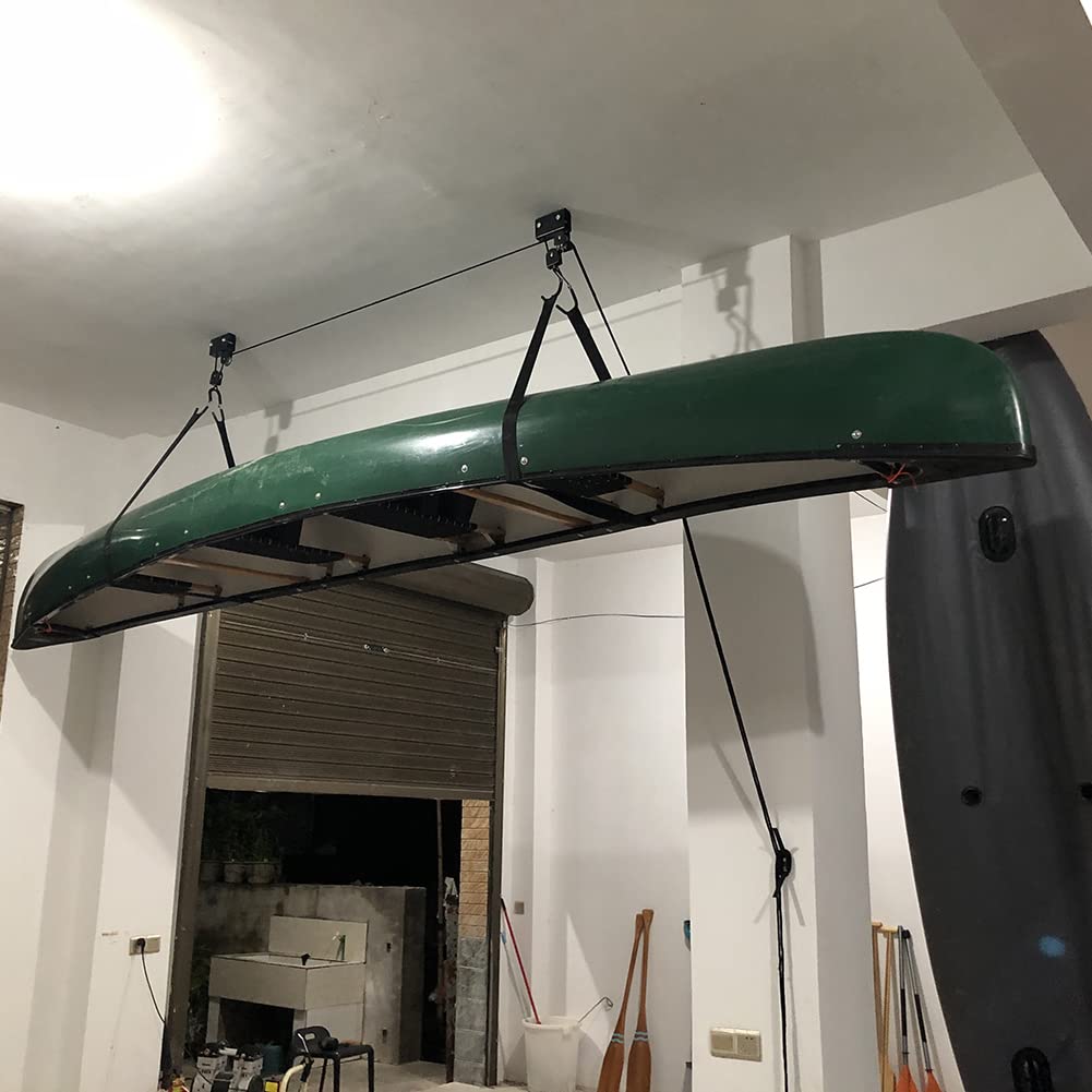 Sistema di carrucole da soffitto Garvee per kayak e canoa, capacità 120 libbre, per esterni, materiale durevole, cinghia di stoccaggio