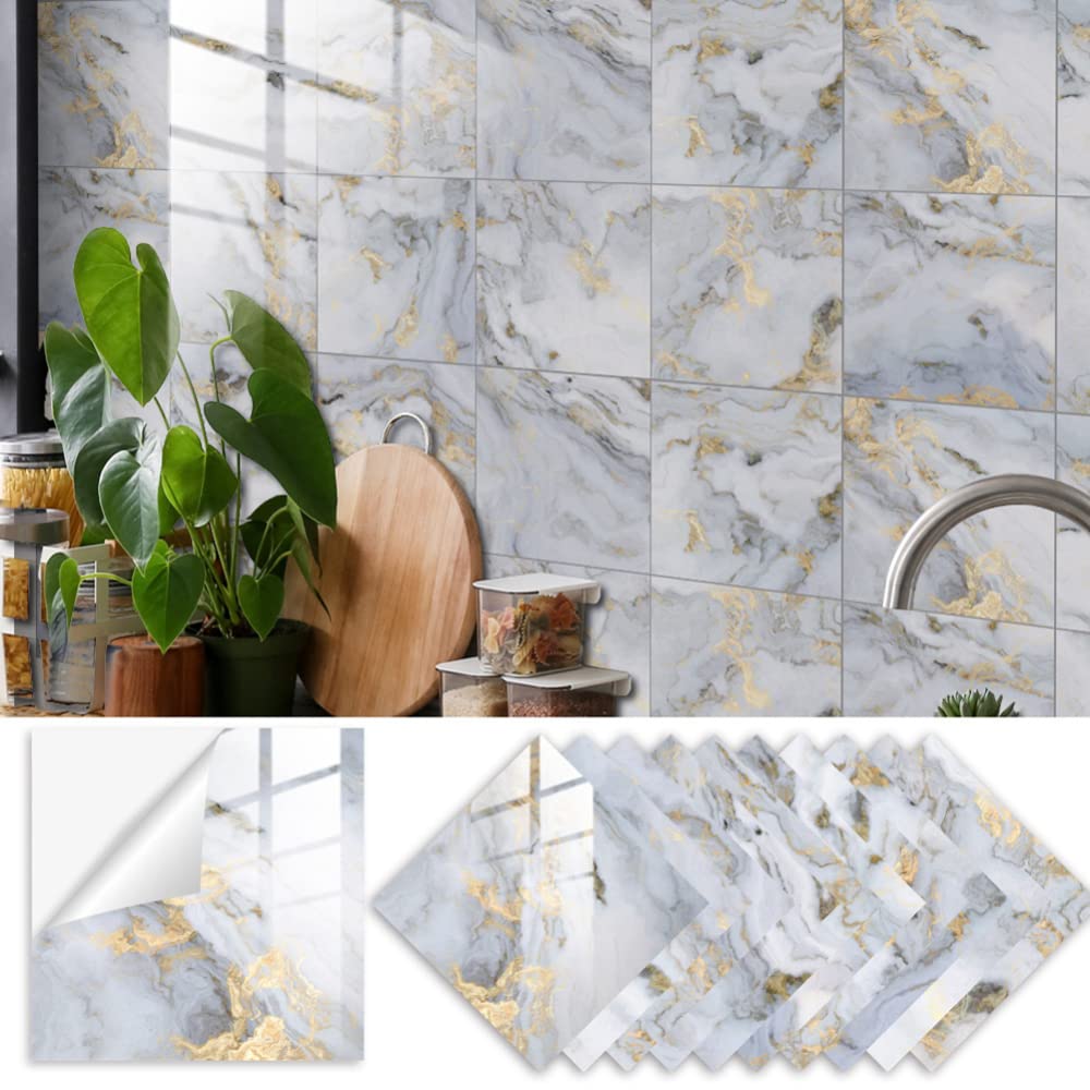 GARVEE Adesivi per piastrelle autoadesivi da 10 pezzi per cucina, bagno, soggiorno, 7,9 x 7,9 pollici, moderno e minimalista