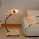 Garvee Tavolino Laterale con Ruote Rotanti, Design a C, Due Ripiani, Legno Robusto, Ruote Girevoli a 360°, Versatile per Soggiorno e Camera, Vari Colori - Colore Legno