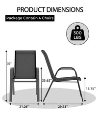 Set di 4 sedie da giardino Garvee, impilabili, leggere, in materiale Teslin traspirante, resistenti alle intemperie, nere, per giardino e piscina, 24,2"P*23,6"W*37,8"H