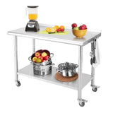 Garvee Tavolo da Preparazione in Acciaio Inox 36x61 cm con Schienale, Mensola Regolabile, 5 Ganci, Ruote, Resistente e Facile da Pulire per Cucine Commerciali e Domestiche