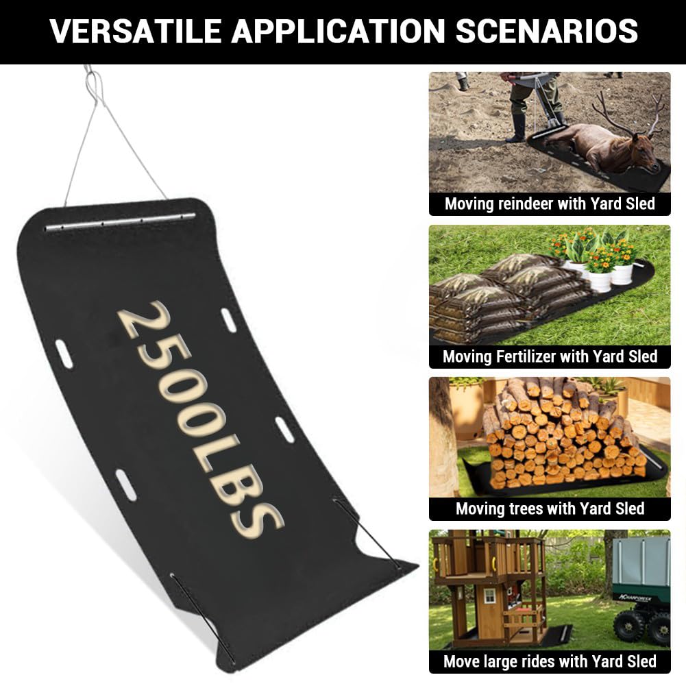 Garvee Slitta Traino Prato Heavy Duty 47x110" HDPE 2500 libbre - Cinghia Maniglie per Agricoltura | Regalo Festa del Papà Nero