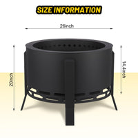 Braciere senza fumo Garvee da 26" con posacenere, piedini regolabili e pinze per grigliate e campeggio, acciaio al carbonio, verniciato a polvere, nero