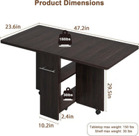 Tavolo da pranzo pieghevole Garvee con 6 ruote, ripiano a 2 livelli per piccoli spazi, noce scuro, 47,2"x23,6"x29,5"