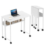 Garvee Scrivania Pieghevole con Ruote e Mensola per Ufficio e Studio, 80 cm Salvaspazio, Acciaio, Montaggio Facile, Nero - Bianco
