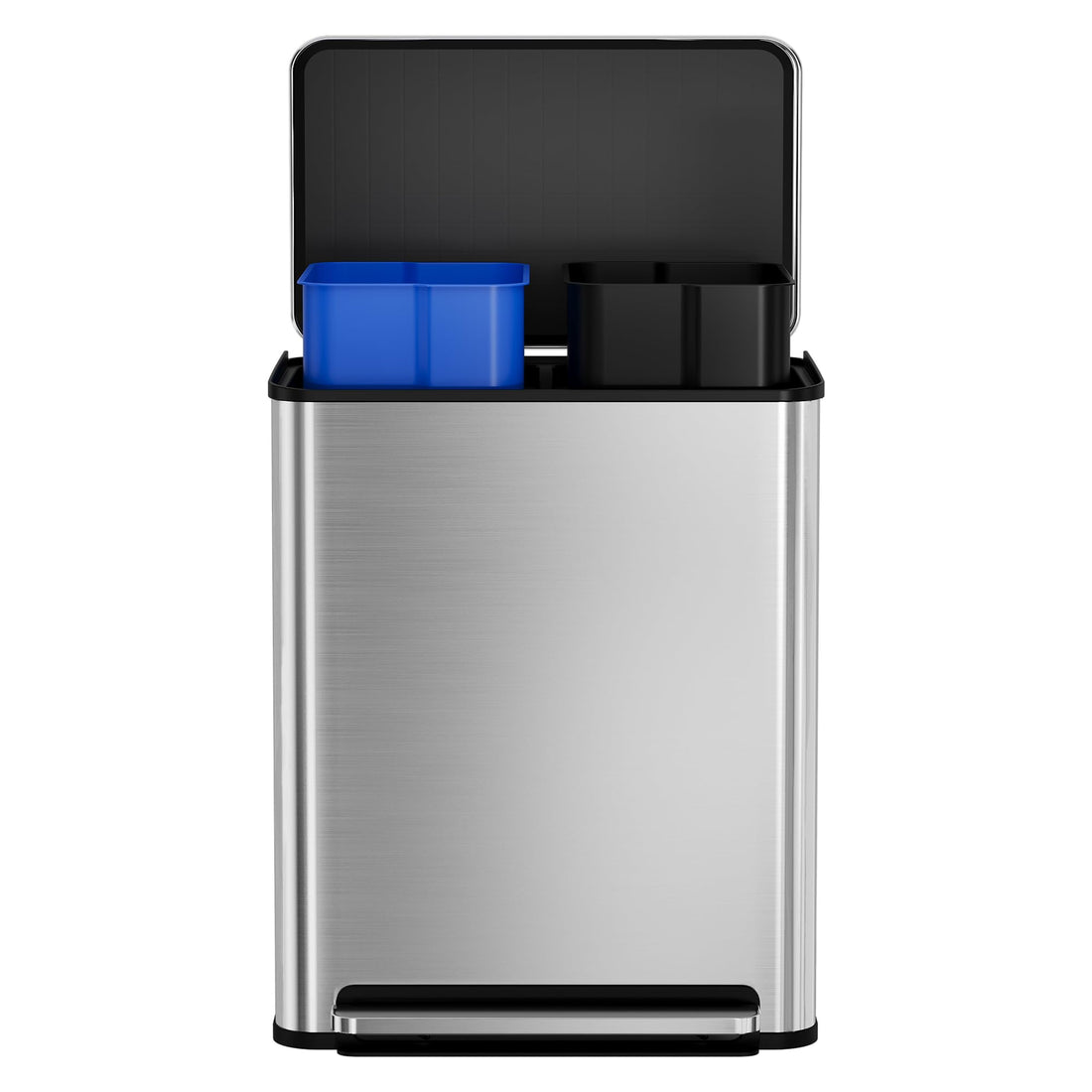 Pattumiera Garvee in acciaio inox da 16 galloni, doppio scomparto, coperchio a chiusura ammortizzata, separazione dei rifiuti, cucina, ufficio, 2x8 galloni, argento