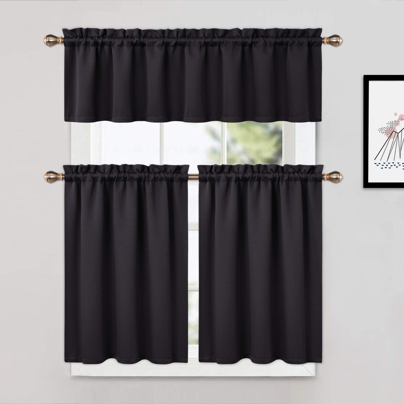 Garvee 2 pezzi mantovane oscuranti per finestre, soggiorno, cucina, camera da letto, mantovane termoisolanti per finestre, nero, 26×30 pollici