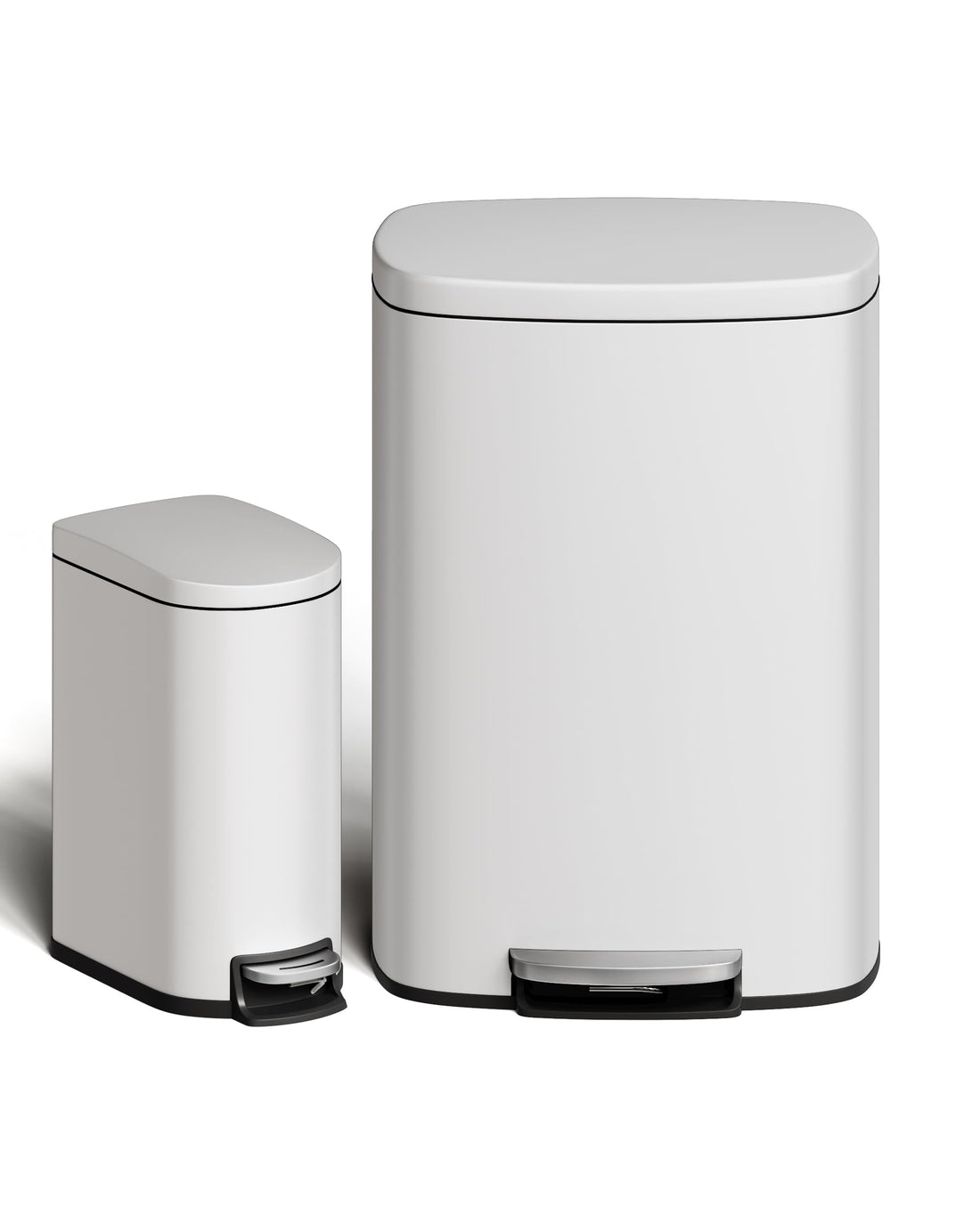 Set di bidoni della spazzatura Garvee da 13,2+2,6 galloni in acciaio inossidabile con coperchio, meccanismo a pedale, metallo, bianco, per cucina e bagno, compatto