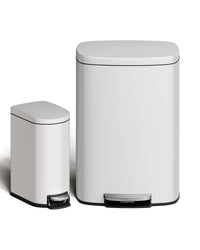 Set di bidoni della spazzatura Garvee da 13,2+2,6 galloni in acciaio inossidabile con coperchio, meccanismo a pedale, metallo, bianco, per cucina e bagno, compatto