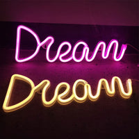 GARVEE Dream Neon Sign LED USB-powered Luce notturna rosa Decorazione da parete per camera da letto, bar, matrimonio 39x13,5 cm
