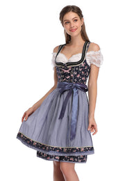 Garvee Abito Dirndl tradizionale da donna, 3 pezzi - Costume bavarese, abito midi, blu navy, taglia 36