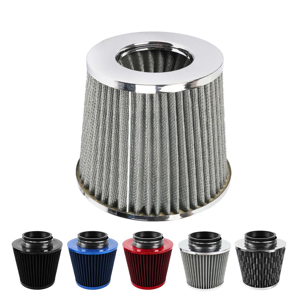 Garvee Filtro Aria Auto 76mm, Alto Flusso, Lega Alluminio, Vliesstoff, Montaggio Facile, Universale, Tuning Auto Sportiva