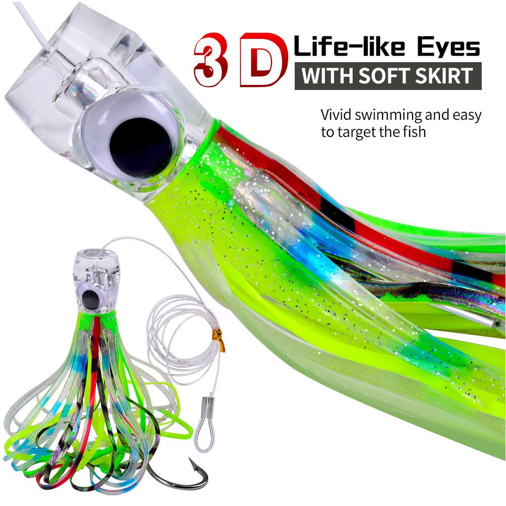 Garvee Trolling Lure 6,5 pollici Squid Skirts Set di esche per pesca d'altura con borsa portaoggetti a 6 scomparti 16 cm Attrezzatura da pesca per esterni in acqua salata