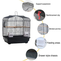 Gabbia da viaggio Garvee per piccoli uccelli con struttura in metallo, vassoio inferiore estraibile, portatile, per canarini e parrocchetti, compatta, trasparente